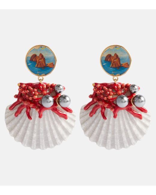 Dolce & Gabbana Red Clip-Ohrringe Capri Shell mit Zierperlen