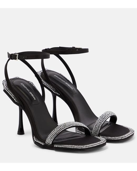 SIMKHAI Icon Crystal-embellished Satin Sandals in Black | Lyst