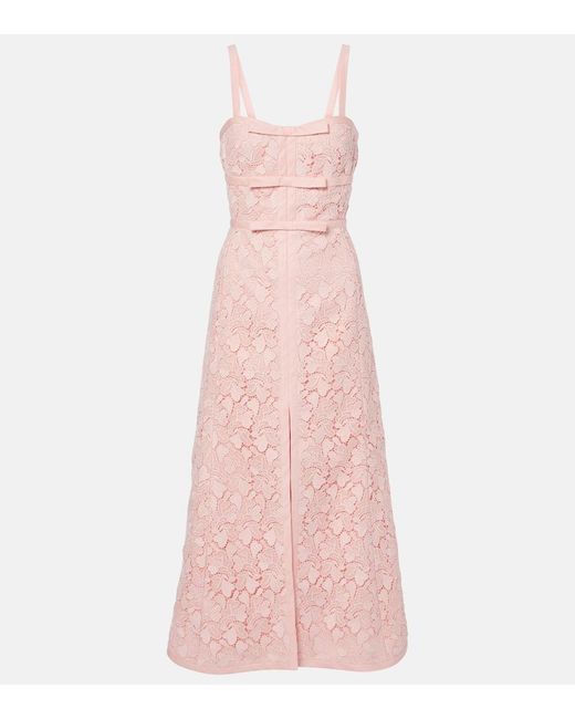 Giambattista Valli Pink Bow-Detail Macrame Midi Dress
