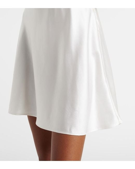 Doen White Junia Lace-Trimmed Silk Satin Minidress