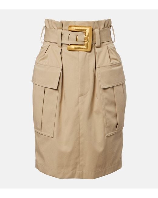 Balmain Natural Belted Cotton Gabardine Miniskirt