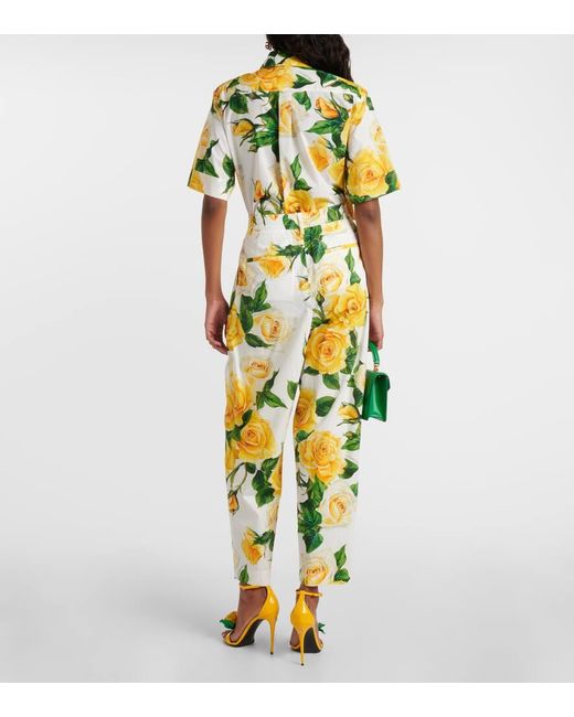 Pantaloni cropped in cotone con stampa floreale di Dolce & Gabbana in Yellow