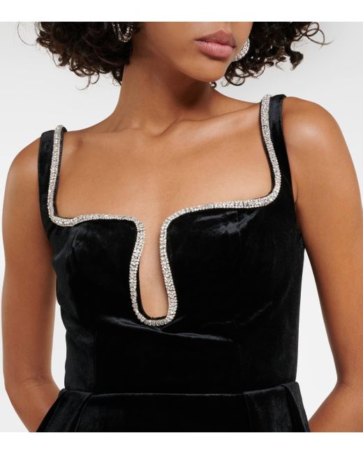 Self-Portrait Black Velour Dress With Straps,