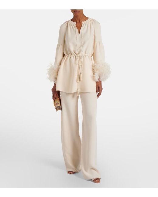 Valentino Natural Cady Couture Feather-Trimmed Tunic