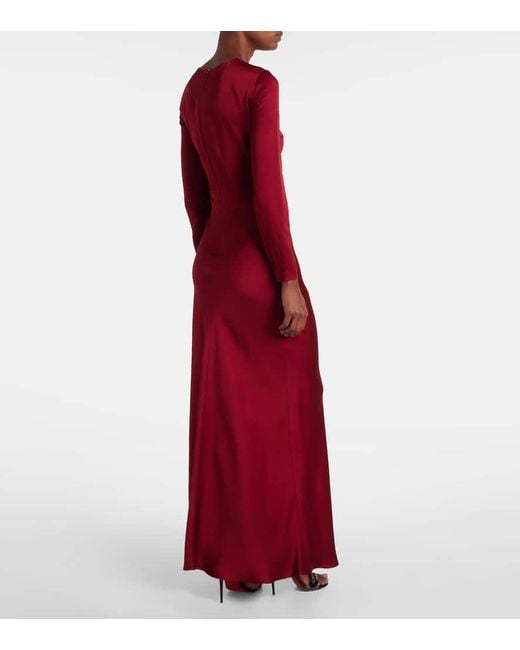 Max Mara Red Bird Satin Maxi Dress