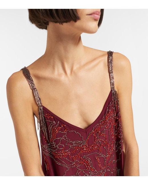 Dries Van Noten Red Beaded Silk Slip Dress