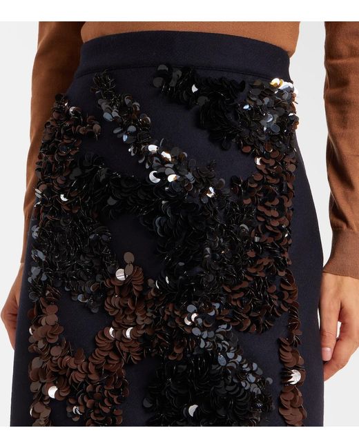 Plan C Black Sequined Wool-Blend Midi Skirt