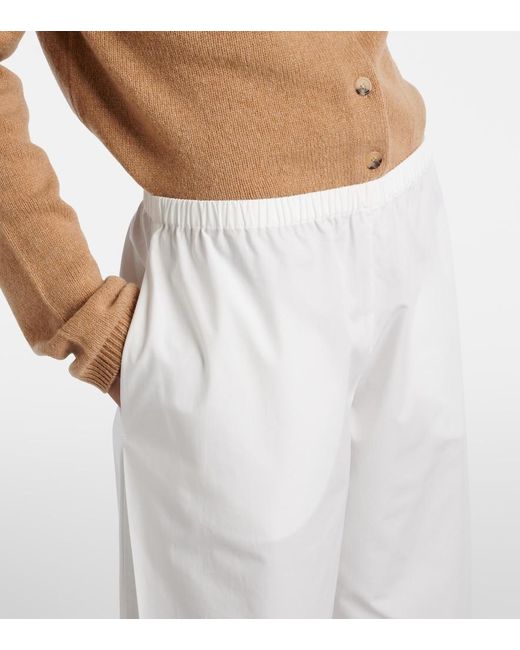 Khaite White Roma Cotton Poplin Wide-Leg Pants