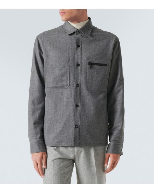 Zegna Gray Padded Wool Melange Overshirt for men