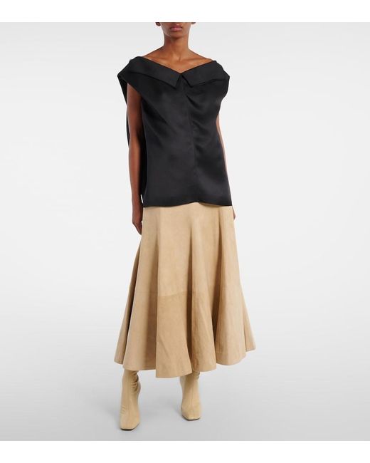 Khaite Natural Lenno Suede Midi Skirt