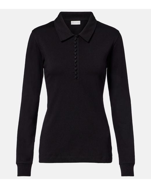 Dries Van Noten Black Cotton Jersey Polo Shirt