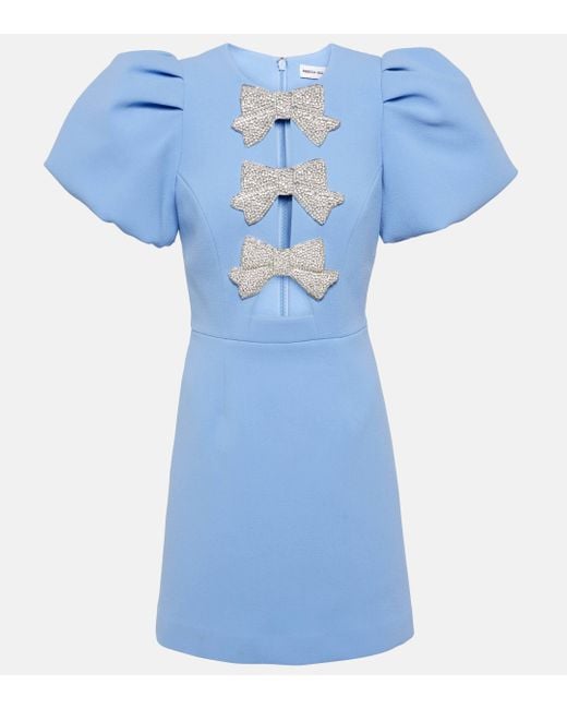 Rebecca Vallance Blue Juliana Bow-embellished Crepe Minidress