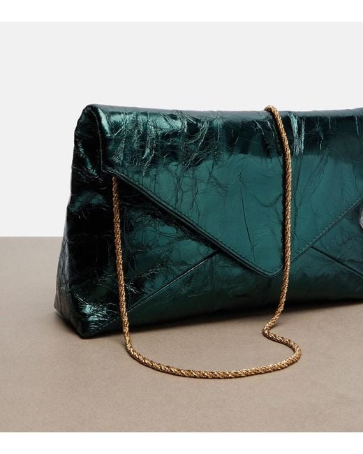 Dries Van Noten Green Medium Metallic Leather Clutch