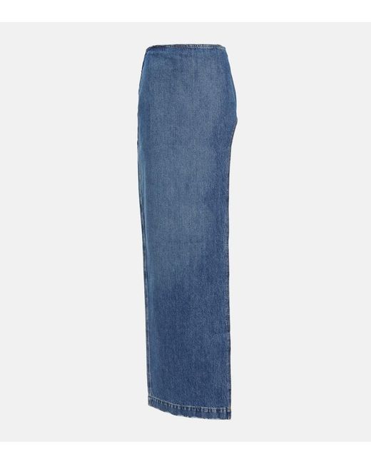 Monot Blue Side-slit Denim Maxi Skirt