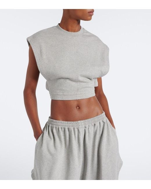 Alaïa Gray Cotton-Blend Fleece Crop Top