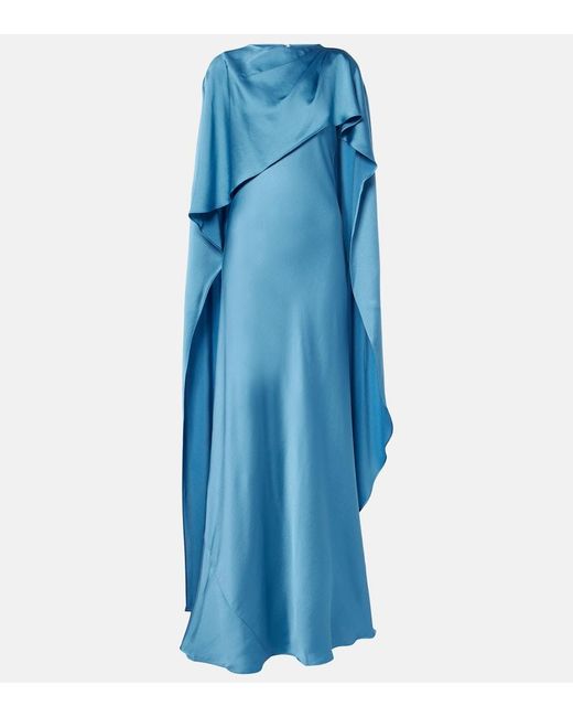 Jonathan Simkhai Blue Izel Caped Satin Gown