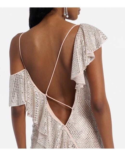 Self-Portrait White Draped Rhinestone-Embellished Maxi Dress