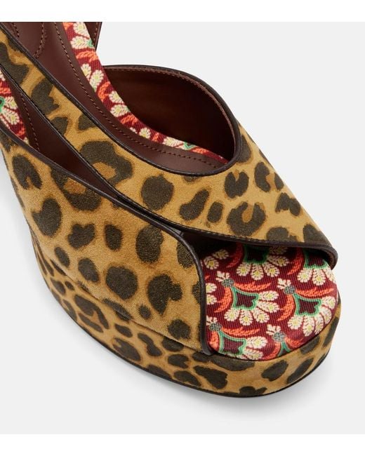 Etro Metallic 120 Leopard-Print Canvas Platform Sandals