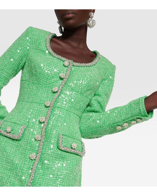 Self-Portrait Green Sequined Boucle Minidress