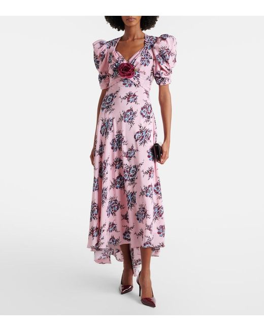 Rodarte Purple Floral-Applique Silk Gown
