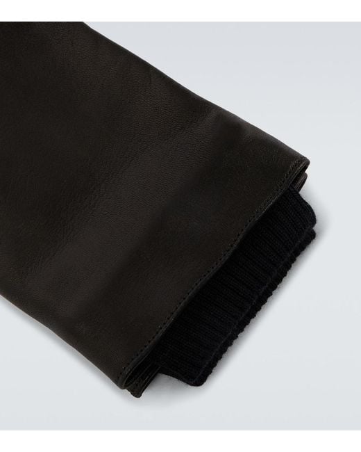 Saint Laurent Black Cassandre Wool-Lined Leather Gloves for men