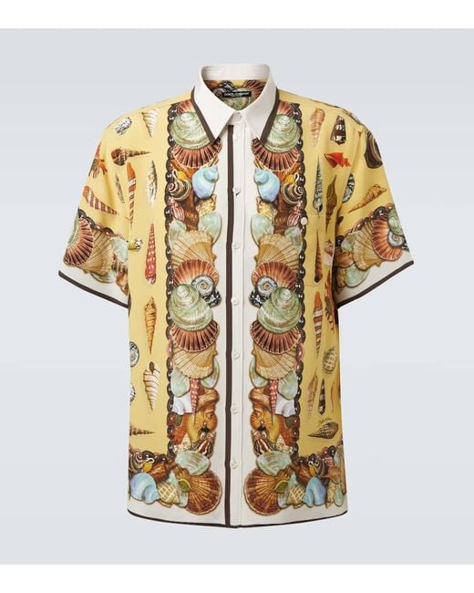 Dolce & Gabbana Bedrucktes Hemd Aus Seiden-Crepe in Metallic für Herren