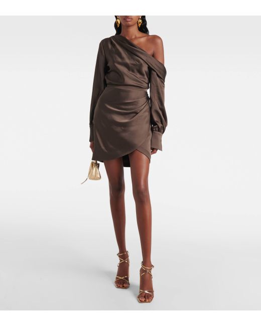 Jonathan Simkhai Cameron Asymmetric Satin Minidress in Green Lyst UK