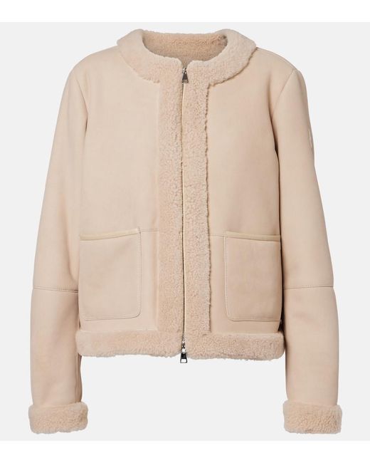 Moncler Natural Buis Shearling-Lined Suede Down Jacket