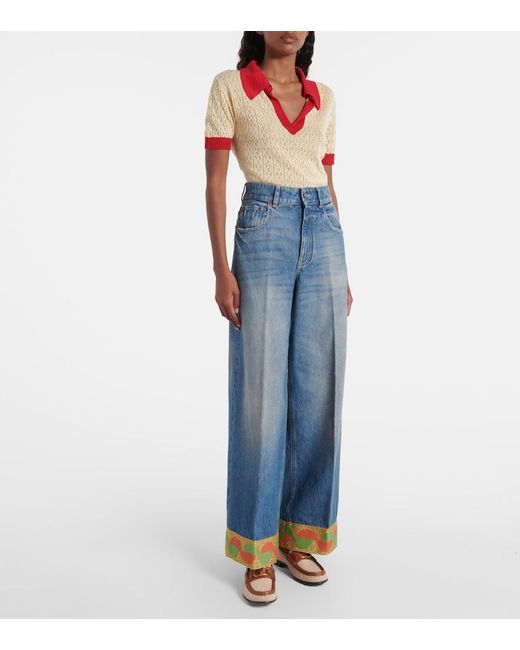 Valentino Blue High-Rise Wide-Leg Jeans