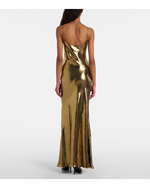Self-Portrait Yellow Satin Maxi Dresss