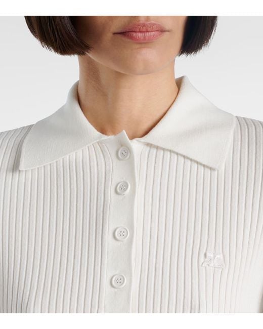 Courreges White Cropped-Polohemd Aus Rippstrick