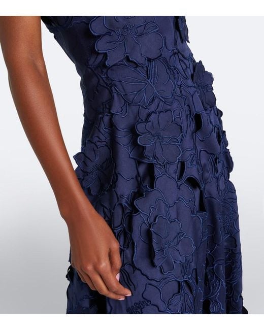 Costarellos Blue Brissa Floral Embroidered Cocktail Dress
