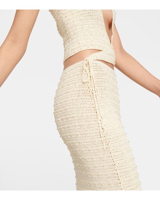 AYA MUSE Natural Veluti Embellished Crochet Maxi Dress