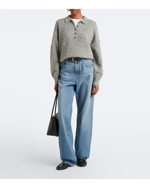 Polo Ralph Lauren Gray Cable-Knit Wool And Cashmere Polo Sweater