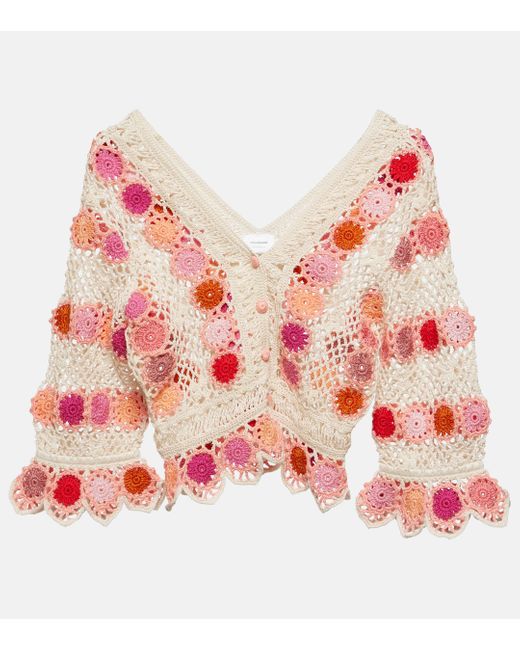 Anna Kosturova Red Bouquet Floral Cotton Crochet Top