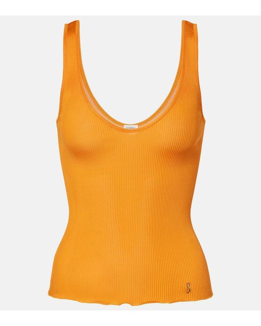 Saint Laurent Orange Ribbed-Knit Silk Jersey Tank Top