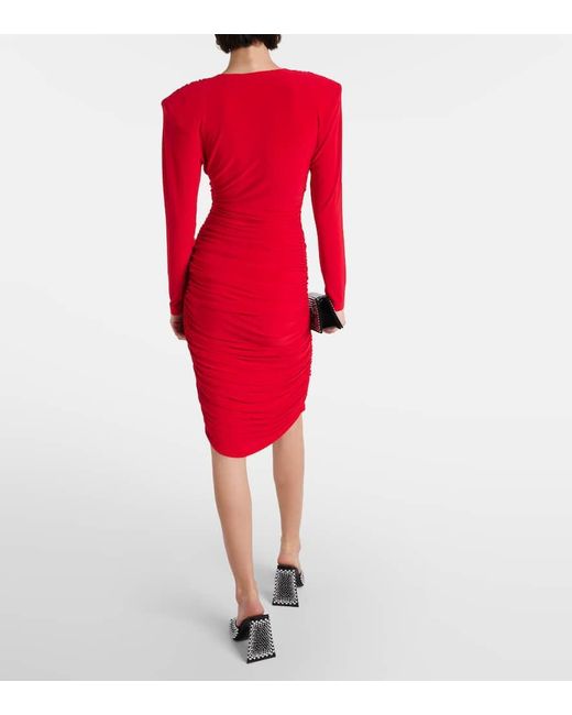 Norma Kamali Red Ruched Midi Dress