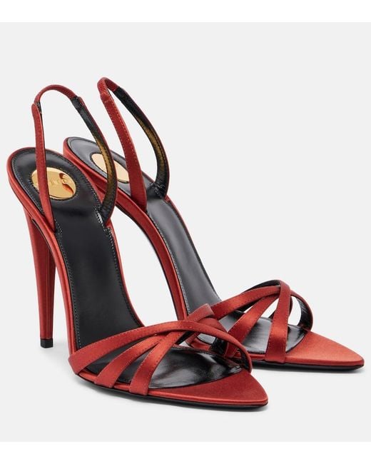 Saint Laurent Red Kate Crepe Satin Slingback Sandals