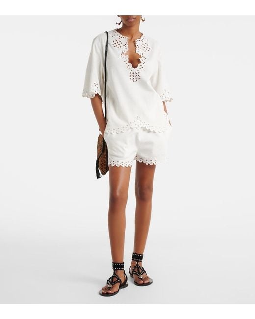Isabel Marant White Shana Embroidered Cotton Top
