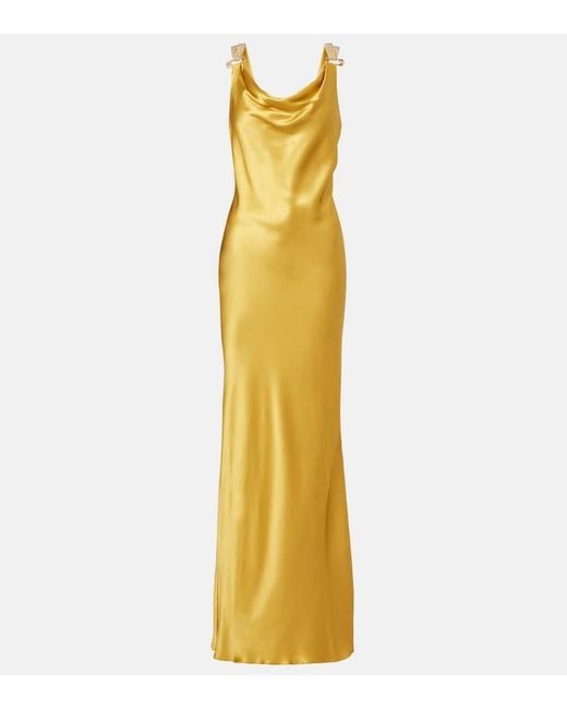 Versace Metallic Safety Pin Embellished Silk Satin Gown