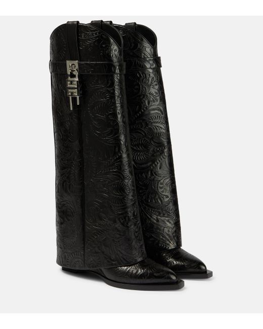 Givenchy Black Shark Lock Cowboy Leather Knee-high Boots