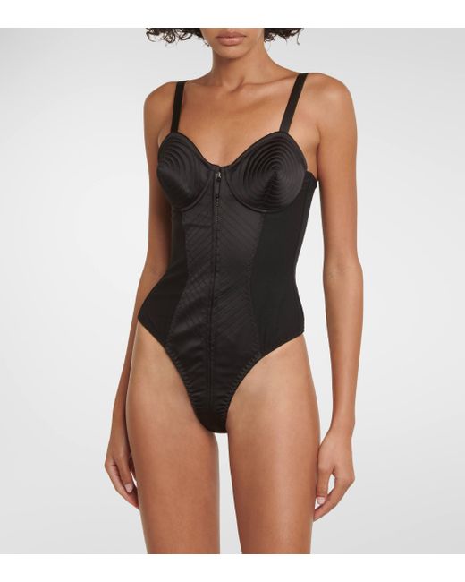 Jean Paul Gaultier Black Satin-trimmed Bodysuit