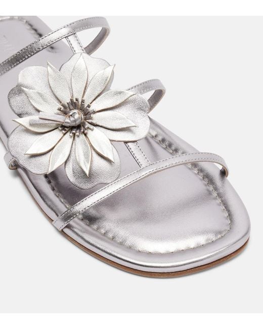Zimmermann White Floral-Applique Metallic Leather Sandals