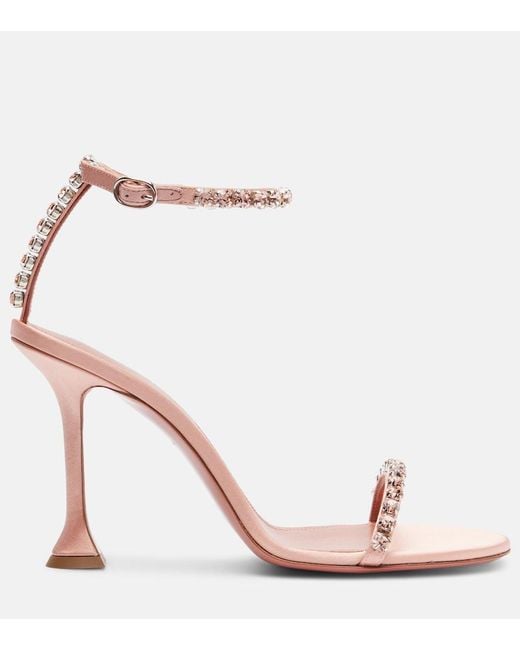 AMINA MUADDI Pink Gigi 95 Crystal-Embellished Satin Sandals