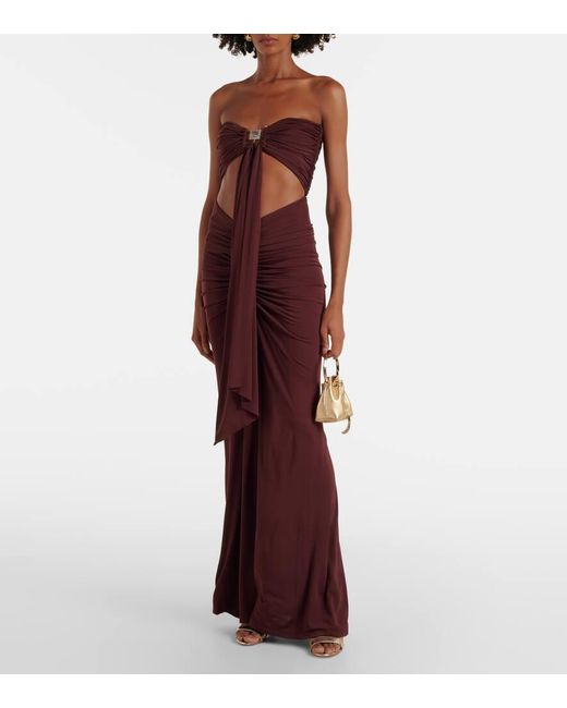 Christopher Esber Red Bezel Quartz Cutout Strapless Jersey Gown