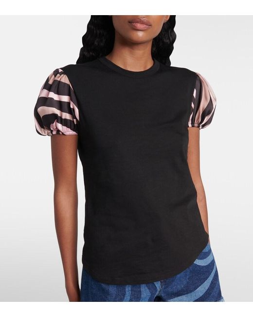 Emilio Pucci Black Iride Satin-Trimmed Cotton Top