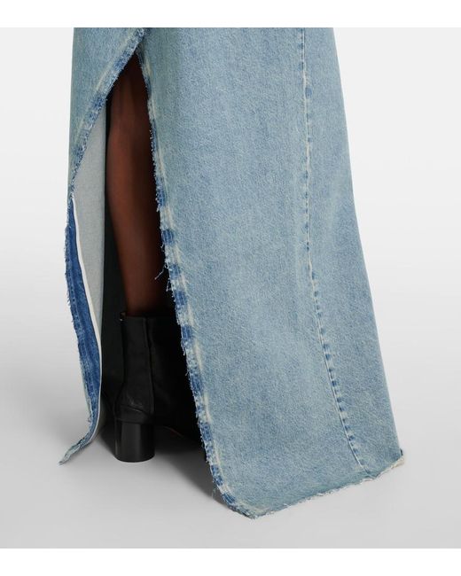 Maison Margiela Blue Frayed Denim Maxi Skirt