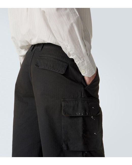 Our Legacy Black Mount Herringbone Cotton Cargo Shorts for men