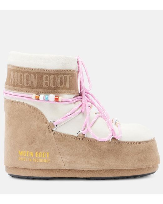 Moon Boot Pink Snow Boots 'X Gir Icon Low Suede Beads'
