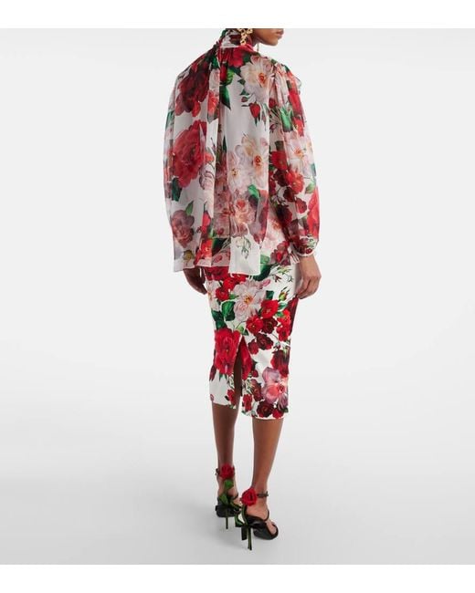 Blouse En Soie A Fleurs Dolce & Gabbana en coloris Red